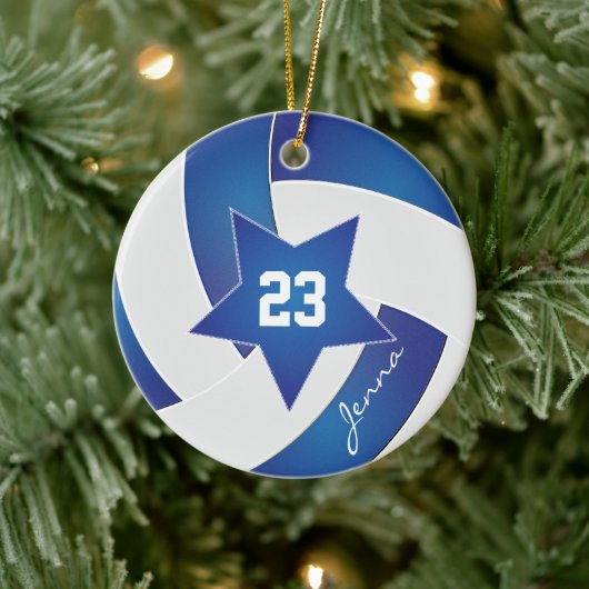 White en Blue Star Volleyball Keramisch Ornament (Boom)
