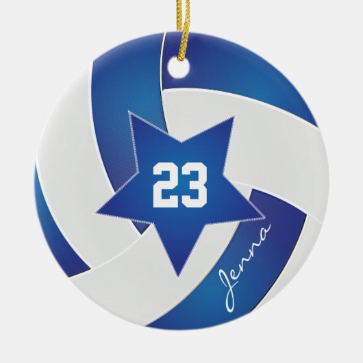 White en Blue Star Volleyball Keramisch Ornament (Voorkant)