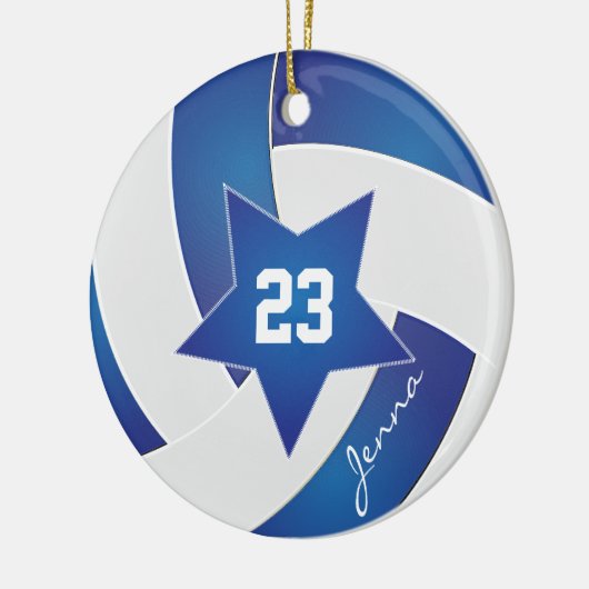 White en Blue Star Volleyball Keramisch Ornament (Links)