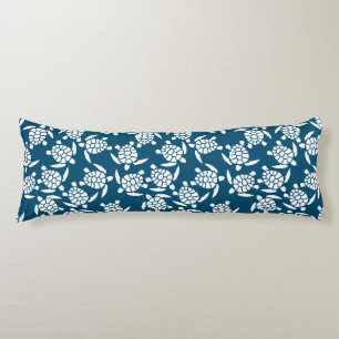 White en Blue Turtle Silhouette Pattern Lichaamskussen