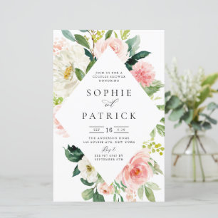 White en Blush Floral Lijst Couples Shower Invite