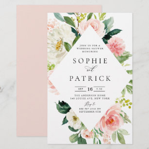 White en Blush Floral Lijst Wedding Shower Invite