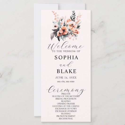 White en Blush Flowers Cream Wedding Programme (Voorkant)