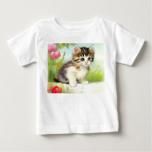  White en Brown Kitten met bloemen