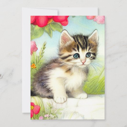  White en Brown Kitten met bloemen Aankondiging (Voorkant)