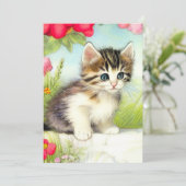  White en Brown Kitten met bloemen Aankondiging (Staand voorkant)