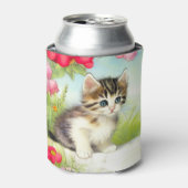 White en Brown Kitten met bloemen Blikjeskoeler (Blikje Voorkant)