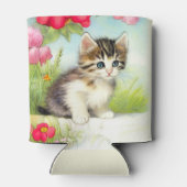 White en Brown Kitten met bloemen Blikjeskoeler (Achterkant)