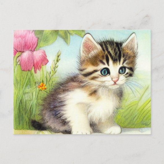  White en Brown Kitten met bloemen Briefkaart (Voorkant)