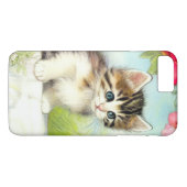  White en Brown Kitten met bloemen Case-Mate iPhone Case (Achterkant (Horizontaal))