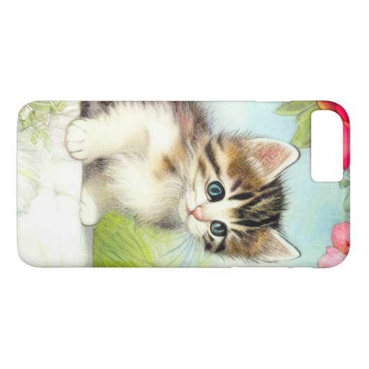  White en Brown Kitten met bloemen Case-Mate iPhone Case (Achterkant (Horizontaal))