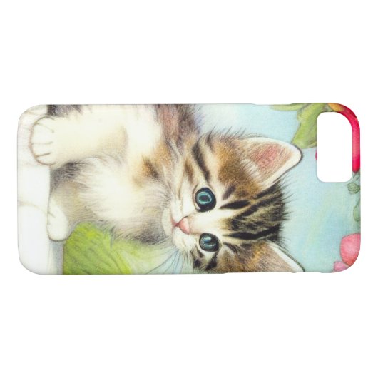  White en Brown Kitten met bloemen Case-Mate iPhone Case (Achterkant (Horizontaal))