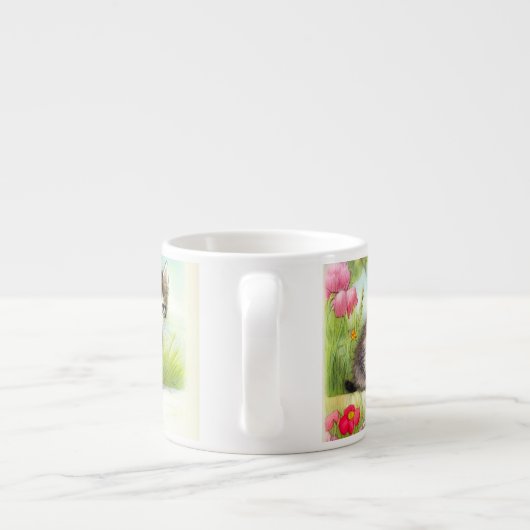 White en Brown Kitten met bloemen Espresso Kop (Achterkant)