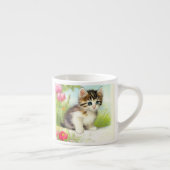  White en Brown Kitten met bloemen Espresso Kop (Rechts)