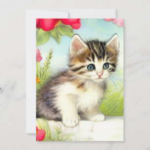 White en Brown Kitten met bloemen Kaart