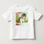  White en Brown Kitten met bloemen Kinder Shirts (Voorkant)