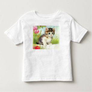  White en Brown Kitten met bloemen Kinder Shirts