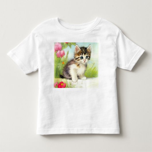  White en Brown Kitten met bloemen Kinder Shirts (Voorkant)