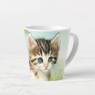 White en Brown Kitten met bloemen Latte Mok