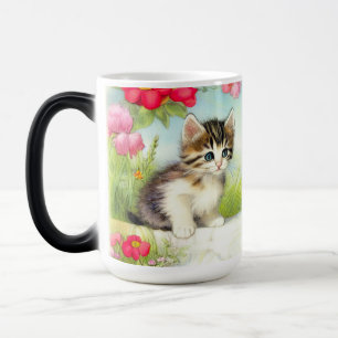 White en Brown Kitten met bloemen Magische Mok