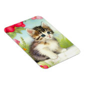White en Brown Kitten met bloemen Magneet (Rechterzijde)