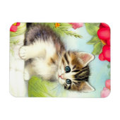 White en Brown Kitten met bloemen Magneet (Horizontaal)