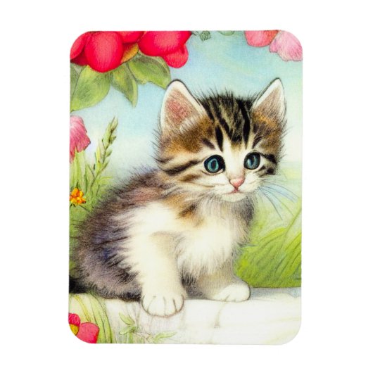 White en Brown Kitten met bloemen Magneet (Verticaal)