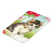 White en Brown Kitten met bloemen Magneet (Linkerzijde)