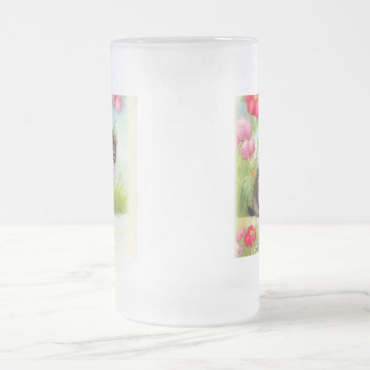 White en Brown Kitten met bloemen Matglas Bierpul (Center)