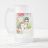  White en Brown Kitten met bloemen Matglas Bierpul (Links)