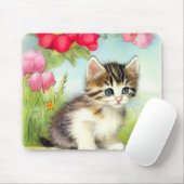 White en Brown Kitten met bloemen Muismat (Met muis)