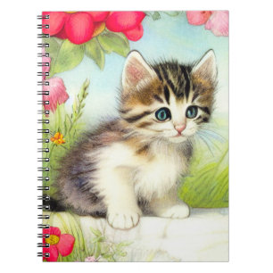  White en Brown Kitten met bloemen Notitieboek