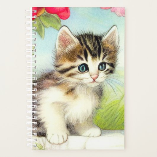White en Brown Kitten met bloemen Planner (Voorkant)