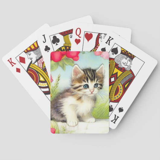 White en Brown Kitten met bloemen Pokerkaarten (Achterkant)