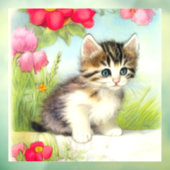 White en Brown Kitten met bloemen Raamsticker (Vel 3)