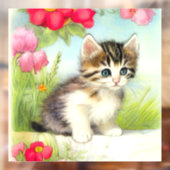 White en Brown Kitten met bloemen Raamsticker (Vel 2)