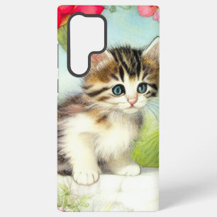  White en Brown Kitten met bloemen Samsung Galaxy Hoesje
