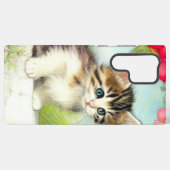  White en Brown Kitten met bloemen Samsung Galaxy Hoesje (Achterkant horizontaal)