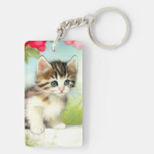 White en Brown Kitten met bloemen Sleutelhanger (achterkant)