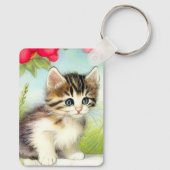 White en Brown Kitten met bloemen Sleutelhanger (Achterkant)