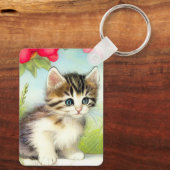 White en Brown Kitten met bloemen Sleutelhanger (Achterkant)