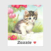 White en Brown Kitten met bloemen Sticker (Vel)