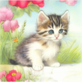  White en Brown Kitten met bloemen Sticker (Voorkant)
