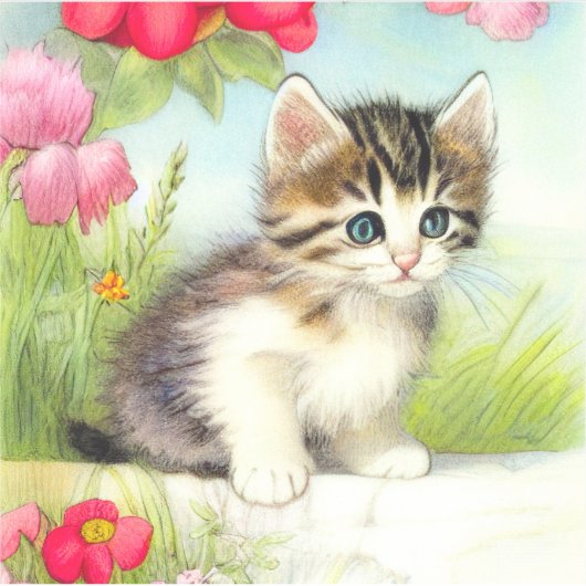  White en Brown Kitten met bloemen Sticker (Voorkant)