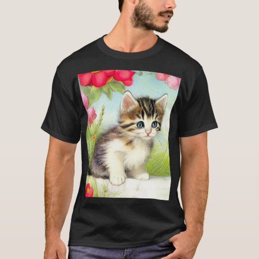 White en Brown Kitten met bloemen T-shirt (Voorkant)
