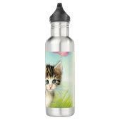 White en Brown Kitten met bloemen Waterfles (Rechts)