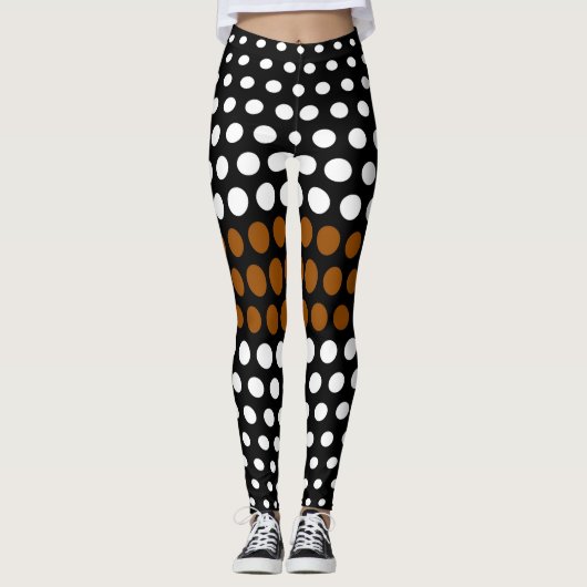 White en Brown Polka Dot Pattern Leggings (Voorkant)