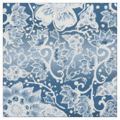 White en Classic Blue Boho Flowers Stof (Swatch)