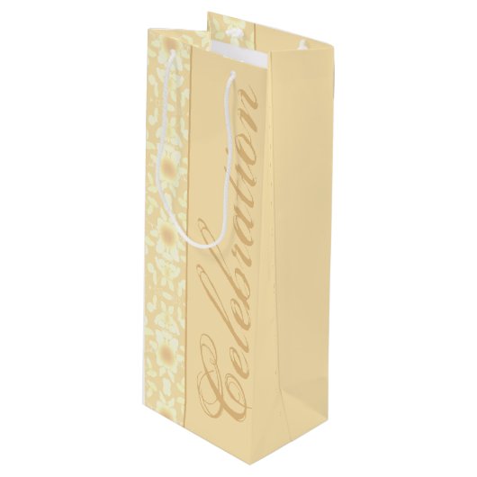 White en Cream Floral Wijn Cadeautas (Voorkant Gekanteld)