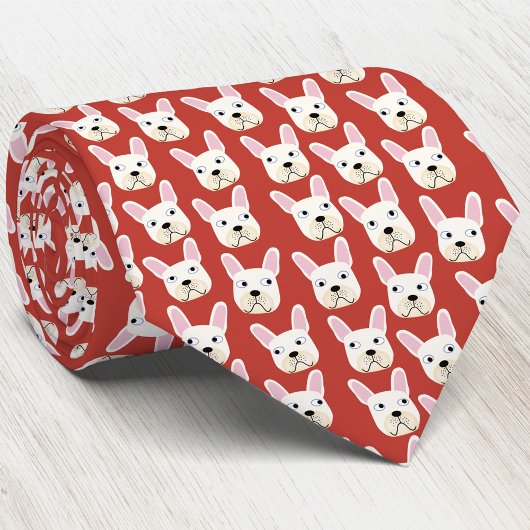 White en Cream French Bulldog Red Stropdas